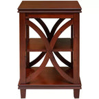 Solid Wood Square Sofa End Table with X-Design, Side Table with Storage Shelves, Cherry
