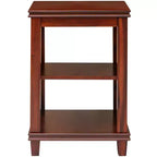 Solid Wood Square Sofa End Table with X-Design, Side Table with Storage Shelves, Cherry