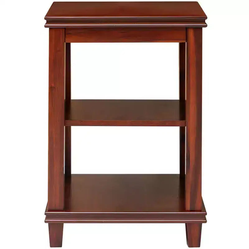 Solid Wood Square Sofa End Table with X-Design, Side Table with Storage Shelves, Cherry