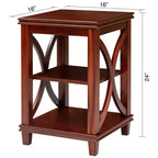 Solid Wood Square Sofa End Table with X-Design, Side Table with Storage Shelves, Cherry