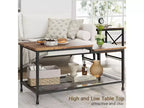 Coffee table, two-tiered rustic center table with grid shelf, industrial style living room table, cocktail table with adjustable feet