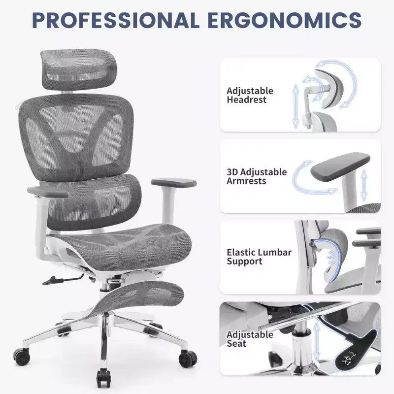 Ergonomic Mesh Office Chair with Adjustable 3D Armrests, High Back Desk Computer Chair, Retractable Footrest Wheels  Comfortable Swivel Task Chair