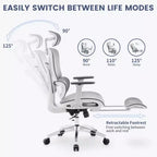Ergonomic Mesh Office Chair with Adjustable 3D Armrests, High Back Desk Computer Chair, Retractable Footrest Wheels  Comfortable Swivel Task Chair