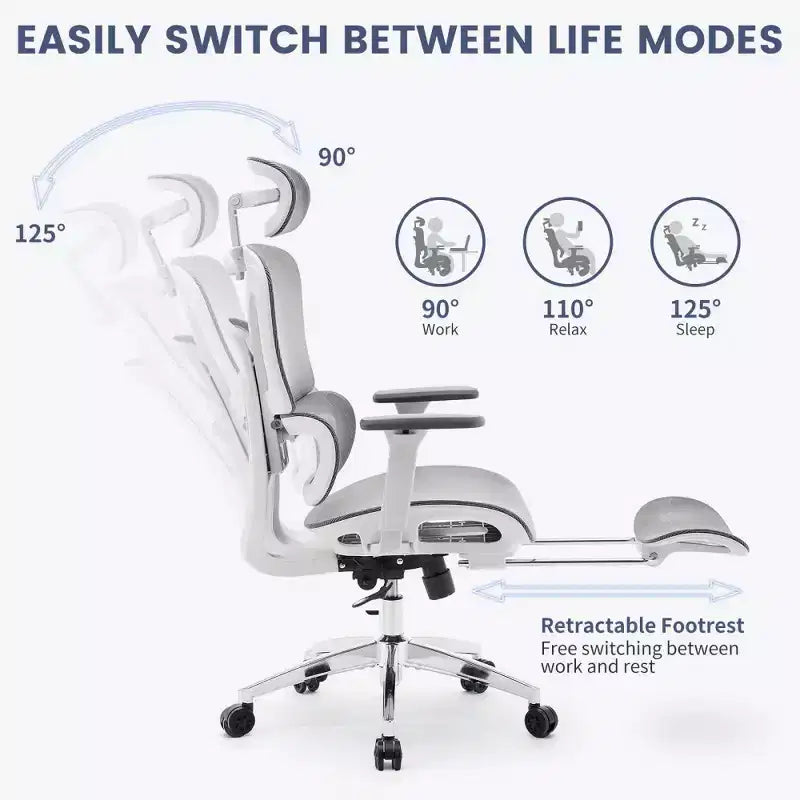 Ergonomic Mesh Office Chair with Adjustable 3D Armrests, High Back Desk Computer Chair, Retractable Footrest Wheels  Comfortable Swivel Task Chair