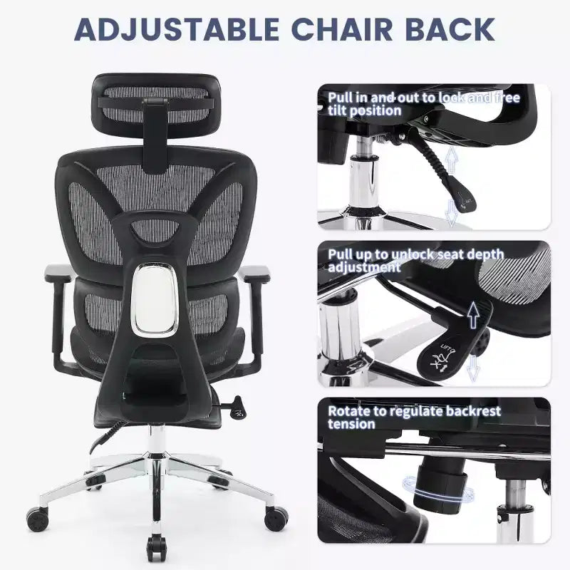 Ergonomic Mesh Office Chair with Adjustable 3D Armrests, High Back Desk Computer Chair, Retractable Footrest Wheels  Comfortable Swivel Task Chair