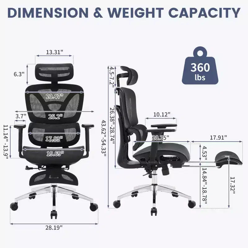 Ergonomic Mesh Office Chair with Adjustable 3D Armrests, High Back Desk Computer Chair, Retractable Footrest Wheels  Comfortable Swivel Task Chair