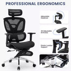 Ergonomic Mesh Office Chair with Adjustable 3D Armrests, High Back Desk Computer Chair, Retractable Footrest Wheels  Comfortable Swivel Task Chair