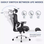 Ergonomic Mesh Office Chair with Adjustable 3D Armrests, High Back Desk Computer Chair, Retractable Footrest Wheels  Comfortable Swivel Task Chair