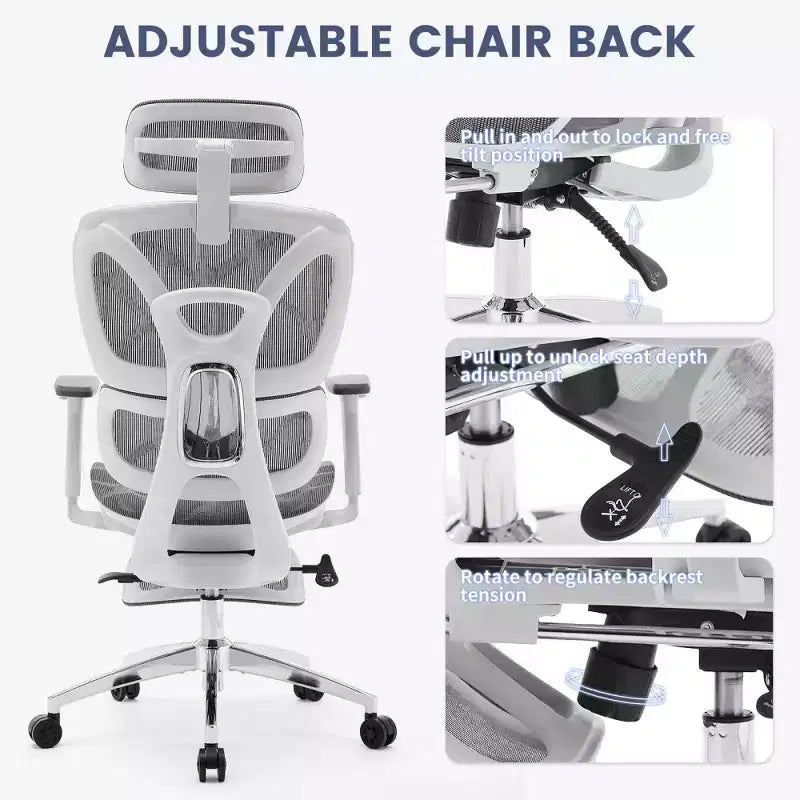 Ergonomic Mesh Office Chair with Adjustable 3D Armrests, High Back Desk Computer Chair, Retractable Footrest Wheels  Comfortable Swivel Task Chair