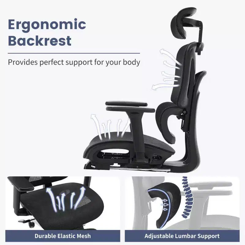 Ergonomic Mesh Office Chair with Adjustable 3D Armrests, High Back Desk Computer Chair, Retractable Footrest Wheels  Comfortable Swivel Task Chair