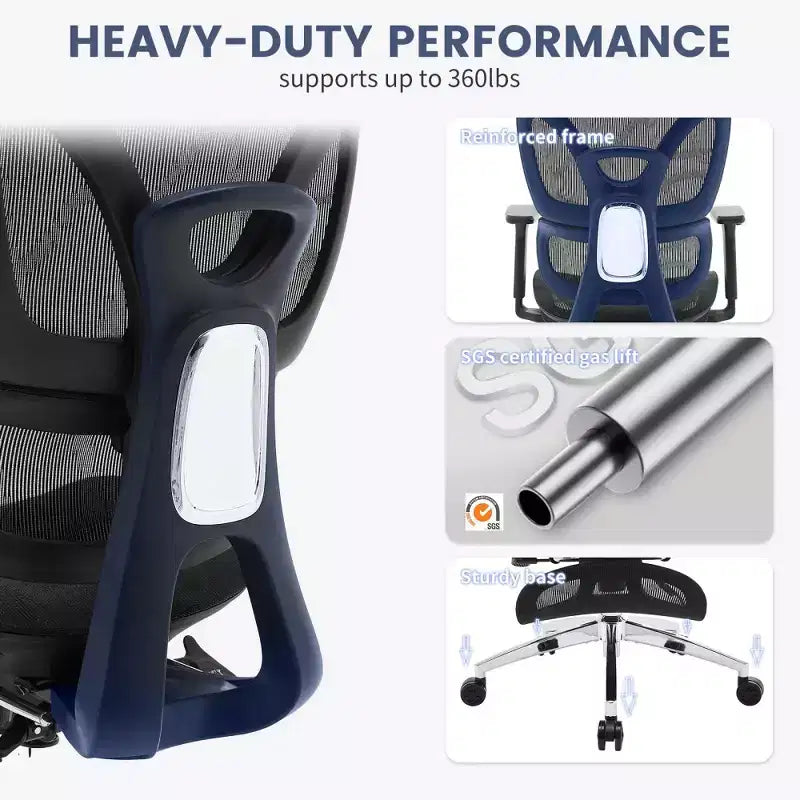 Ergonomic Mesh Office Chair with Adjustable 3D Armrests, High Back Desk Computer Chair, Retractable Footrest Wheels  Comfortable Swivel Task Chair