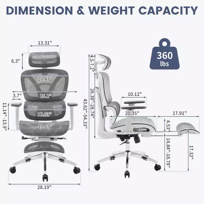 Ergonomic Mesh Office Chair with Adjustable 3D Armrests, High Back Desk Computer Chair, Retractable Footrest Wheels  Comfortable Swivel Task Chair