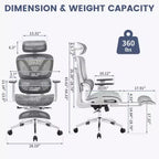 Ergonomic Mesh Office Chair with Adjustable 3D Armrests, High Back Desk Computer Chair, Retractable Footrest Wheels  Comfortable Swivel Task Chair