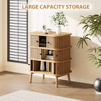 3 Drawer Dresser, Chest of Drawers for Bedroom, Spacious Storage Wicker Dresser with Matte Black Handles and Wood Legs for Closet, Hallway, Nature