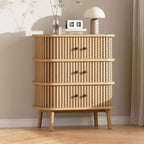 3 Drawer Dresser, Chest of Drawers for Bedroom, Spacious Storage Wicker Dresser with Matte Black Handles and Wood Legs for Closet, Hallway, Nature