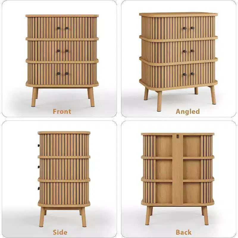 3 Drawer Dresser, Chest of Drawers for Bedroom, Spacious Storage Wicker Dresser with Matte Black Handles and Wood Legs for Closet, Hallway, Nature