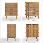 3 Drawer Dresser, Chest of Drawers for Bedroom, Spacious Storage Wicker Dresser with Matte Black Handles and Wood Legs for Closet, Hallway, Nature