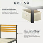 Metal & Wood Platform Bed Frame with Built-In Headboard Shelf