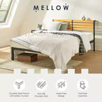 Metal & Wood Platform Bed Frame with Built-In Headboard Shelf