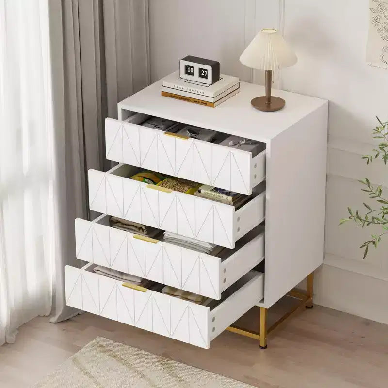 4-Drawer Fabric Dresser for Bedroom, Small Storage Chest with Wood Top, Modern Nightstand End Table