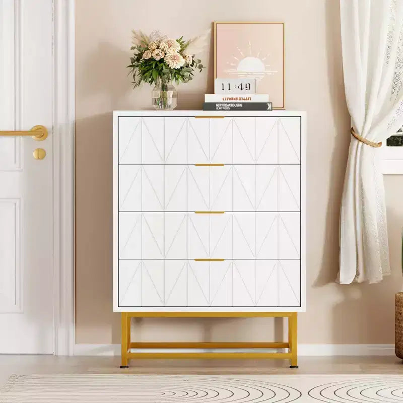 4-Drawer Fabric Dresser for Bedroom, Small Storage Chest with Wood Top, Modern Nightstand End Table