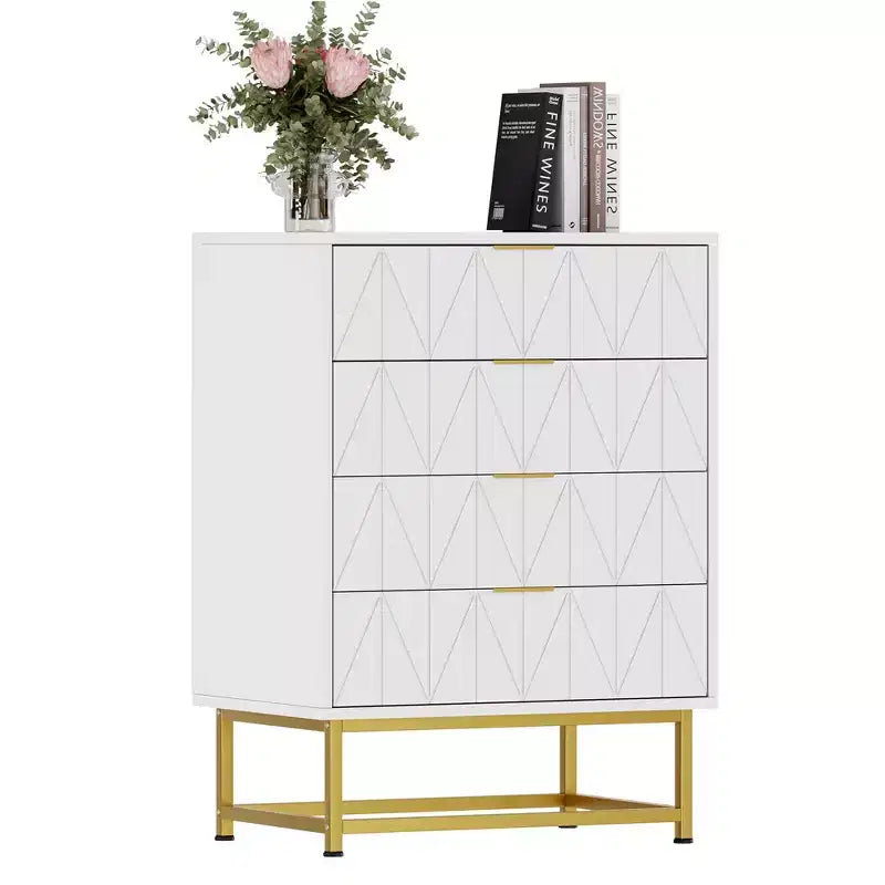 4-Drawer Fabric Dresser for Bedroom, Small Storage Chest with Wood Top, Modern Nightstand End Table