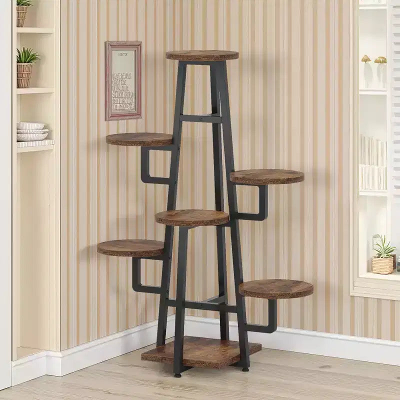 43.3-Inch Plant Stand 6 Large Round Panels Sunlight-Friendly High-Low Design