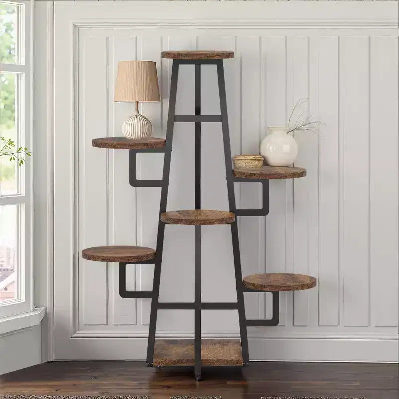 43.3-Inch Plant Stand 6 Large Round Panels Sunlight-Friendly High-Low Design