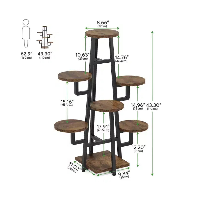 43.3-Inch Plant Stand 6 Large Round Panels Sunlight-Friendly High-Low Design