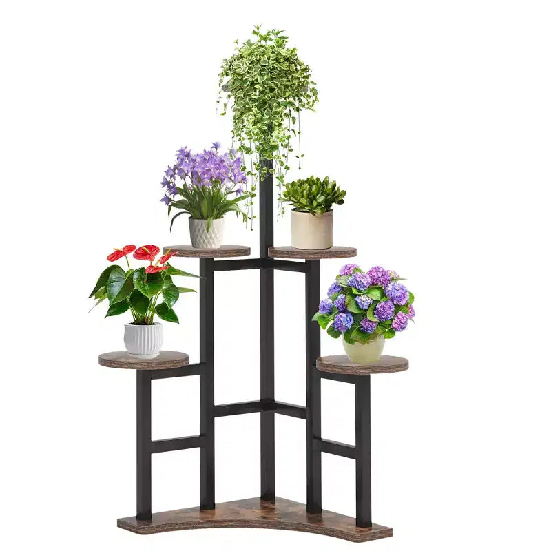 43.3-Inch Plant Stand 6 Large Round Panels Sunlight-Friendly High-Low Design