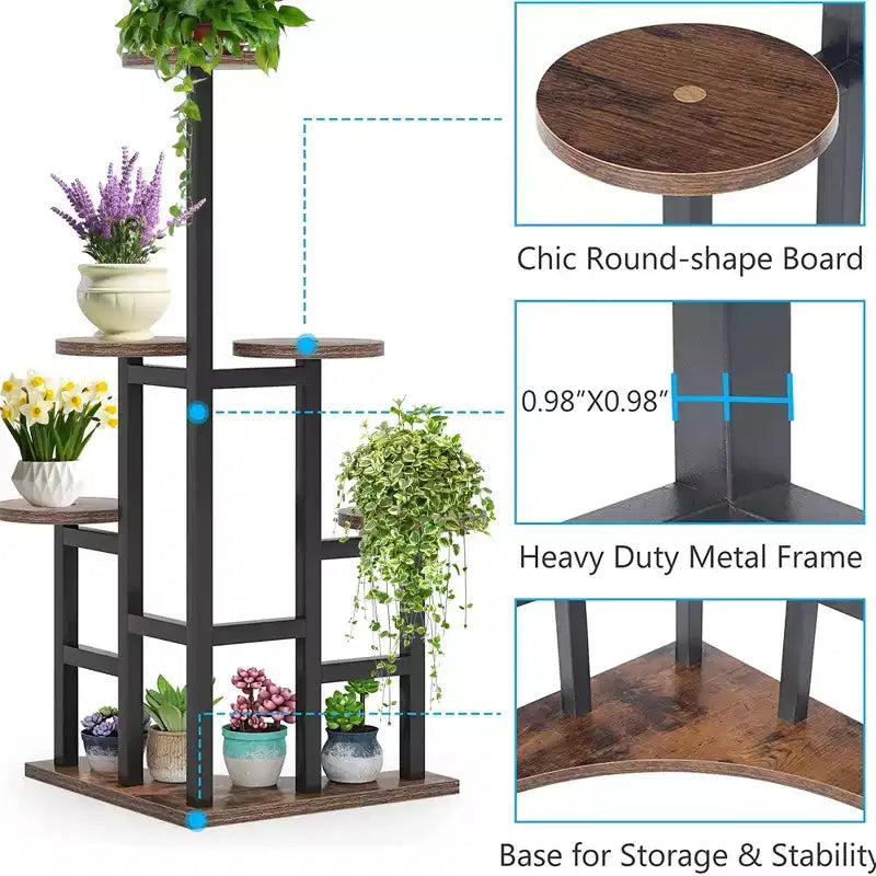 43.3-Inch Plant Stand 6 Large Round Panels Sunlight-Friendly High-Low Design