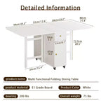 59'' Folding Table No Assembly Required, Rectangular Wooden Extendable Dinning Table With Wheels And Storage