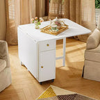 59'' Folding Table No Assembly Required, Rectangular Wooden Extendable Dinning Table With Wheels And Storage