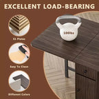 59'' Folding Table No Assembly Required, Rectangular Wooden Extendable Dinning Table With Wheels And Storage