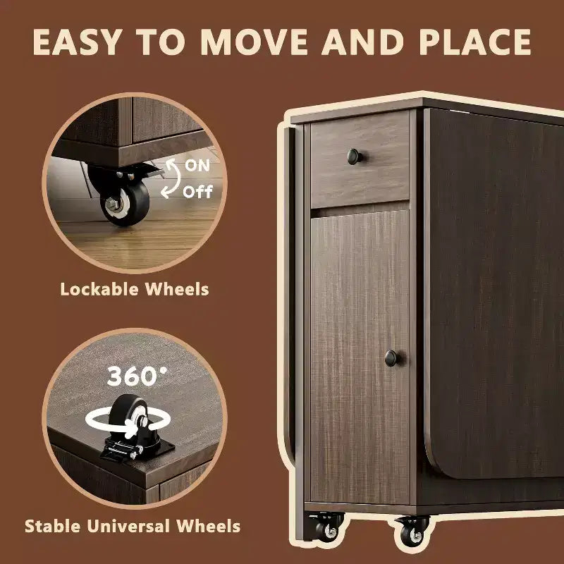 59'' Folding Table No Assembly Required, Rectangular Wooden Extendable Dinning Table With Wheels And Storage