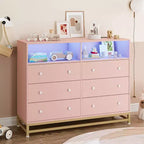 Wide Wood 6-Drawer Dresser w/ Plug-in USB Hub & LED Light, Steel Frame Storage Chest for Living Room, Bedroom, Entryway