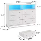 Wide Wood 6-Drawer Dresser w/ Plug-in USB Hub & LED Light, Steel Frame Storage Chest for Living Room, Bedroom, Entryway