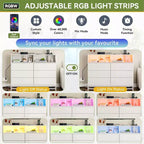 Wide Wood 6-Drawer Dresser w/ Plug-in USB Hub & LED Light, Steel Frame Storage Chest for Living Room, Bedroom, Entryway
