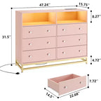 Wide Wood 6-Drawer Dresser w/ Plug-in USB Hub & LED Light, Steel Frame Storage Chest for Living Room, Bedroom, Entryway