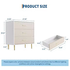 3 Drawer Dresser with Gold Handles and Legs, Wooden Nightstand with Linen-Textured Surface, White Chest of Drawers, Accent Cabinet End Table