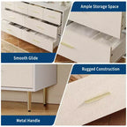 3 Drawer Dresser with Gold Handles and Legs, Wooden Nightstand with Linen-Textured Surface, White Chest of Drawers, Accent Cabinet End Table