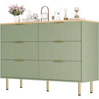 6-Drawer Dresser, Wooden Chest of Drawers, Modern Storage Fluted Panel Design Dressers for Living Room, Bedroom, Closet, Hallway, Entryway
