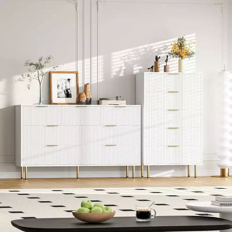 6-Drawer Dresser, Wooden Chest of Drawers, Modern Storage Fluted Panel Design Dressers for Living Room, Bedroom, Closet, Hallway, Entryway