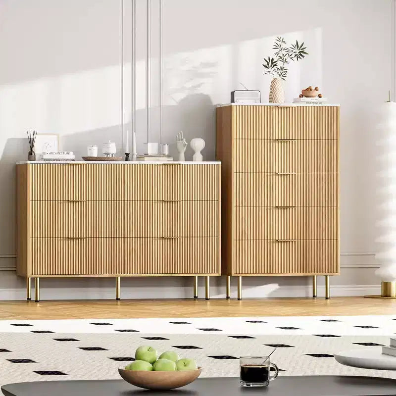 6-Drawer Dresser, Wooden Chest of Drawers, Modern Storage Fluted Panel Design Dressers for Living Room, Bedroom, Closet, Hallway, Entryway
