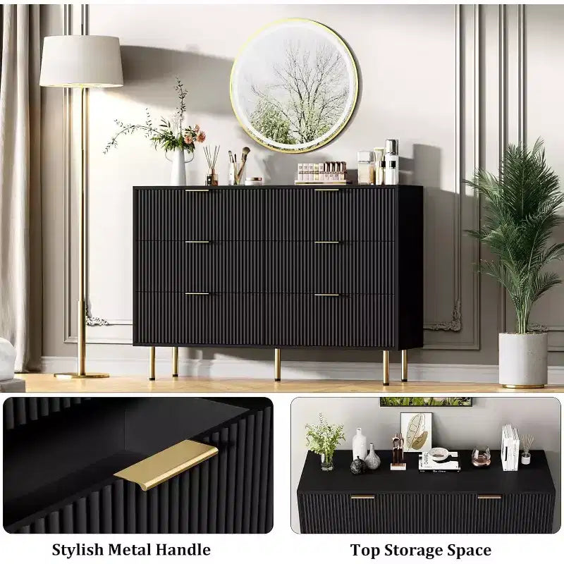 6-Drawer Dresser, Wooden Chest of Drawers, Modern Storage Fluted Panel Design Dressers for Living Room, Bedroom, Closet, Hallway, Entryway