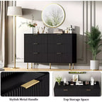 6-Drawer Dresser, Wooden Chest of Drawers, Modern Storage Fluted Panel Design Dressers for Living Room, Bedroom, Closet, Hallway, Entryway