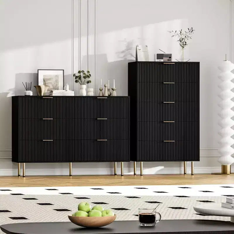 6-Drawer Dresser, Wooden Chest of Drawers, Modern Storage Fluted Panel Design Dressers for Living Room, Bedroom, Closet, Hallway, Entryway