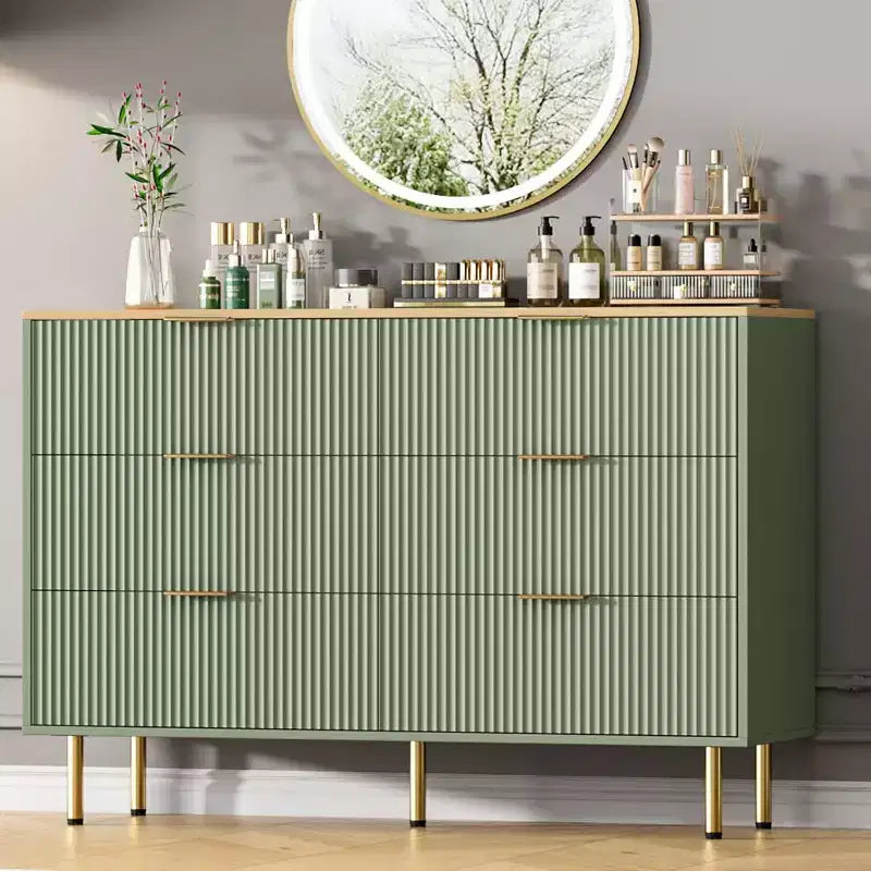 6-Drawer Dresser, Wooden Chest of Drawers, Modern Storage Fluted Panel Design Dressers for Living Room, Bedroom, Closet, Hallway, Entryway