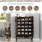 Shoe Cabinet with 2 Doors and Adjustable shelves, Modern 6-Tier Shoe Organizer with Additional Hooks for Hallway, Entryway, Living Room