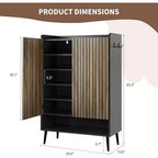Shoe Cabinet with 2 Doors and Adjustable shelves, Modern 6-Tier Shoe Organizer with Additional Hooks for Hallway, Entryway, Living Room